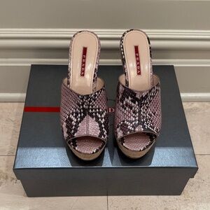 Prada Pink Snake-Print Wedge Slide Sandals